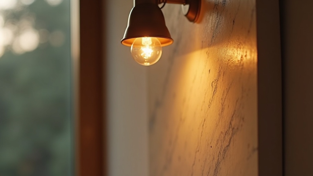 Brass picture light casting warm light on an oil painting