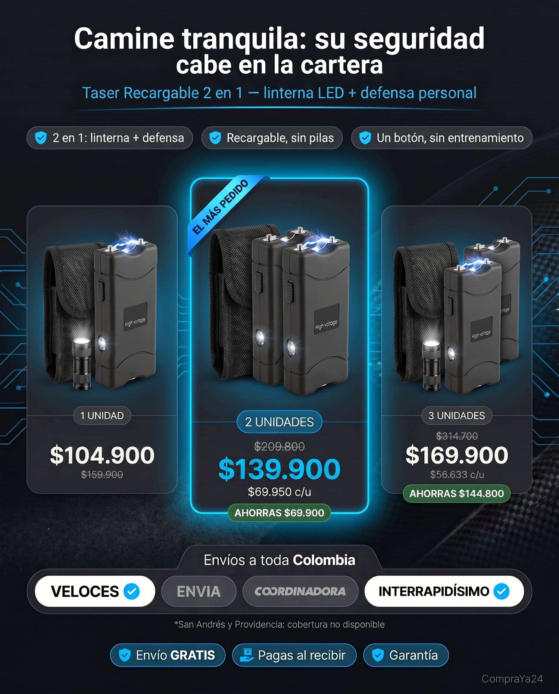 Taser Recargable de Defensa Personal 2 en 1