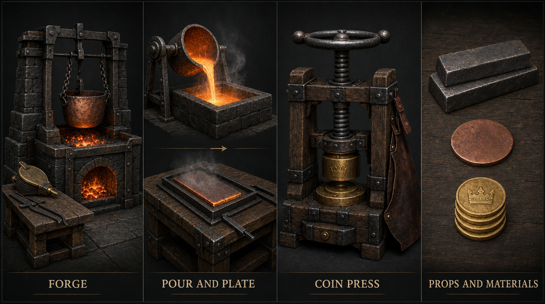 Medieval Royal Mint - Coin Maker Workshop Concept Board