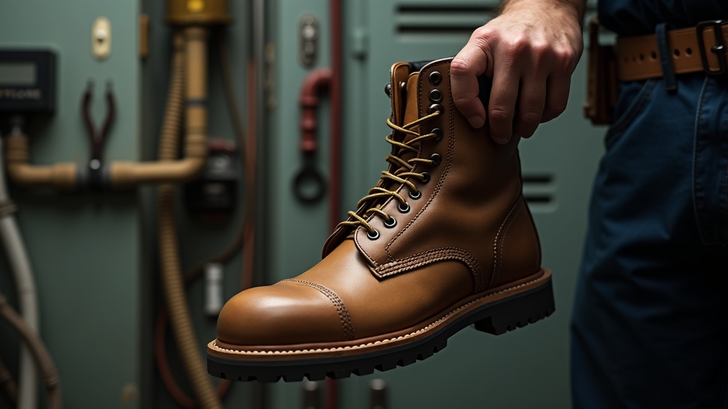 Electrician inserting a low-profile insole into a tight work boot