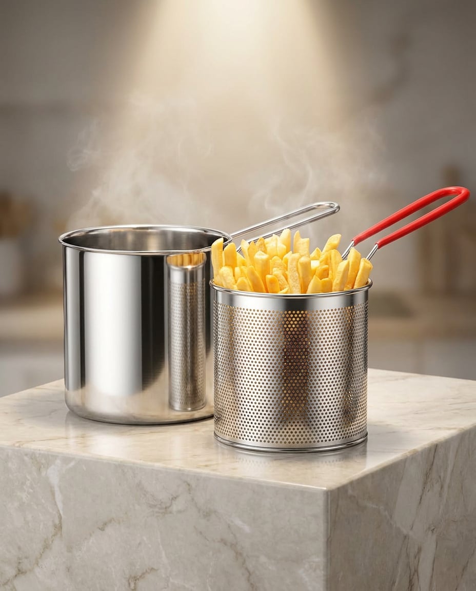 Set Olla Freidora en Acero Inoxidable con Canasta