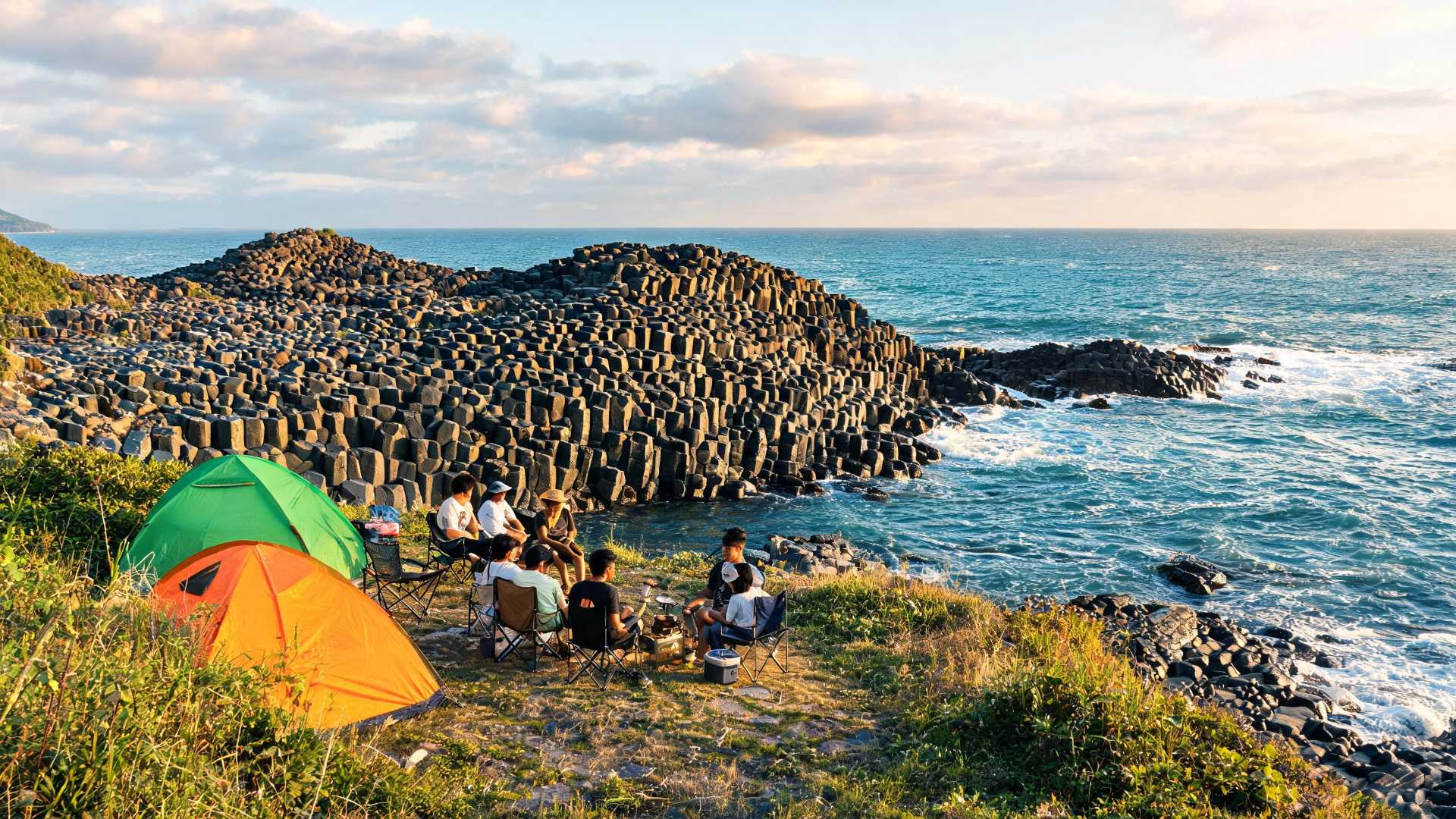 Ghềnh đá Phú Yên với khách camping ngắm cảnh biển xanh