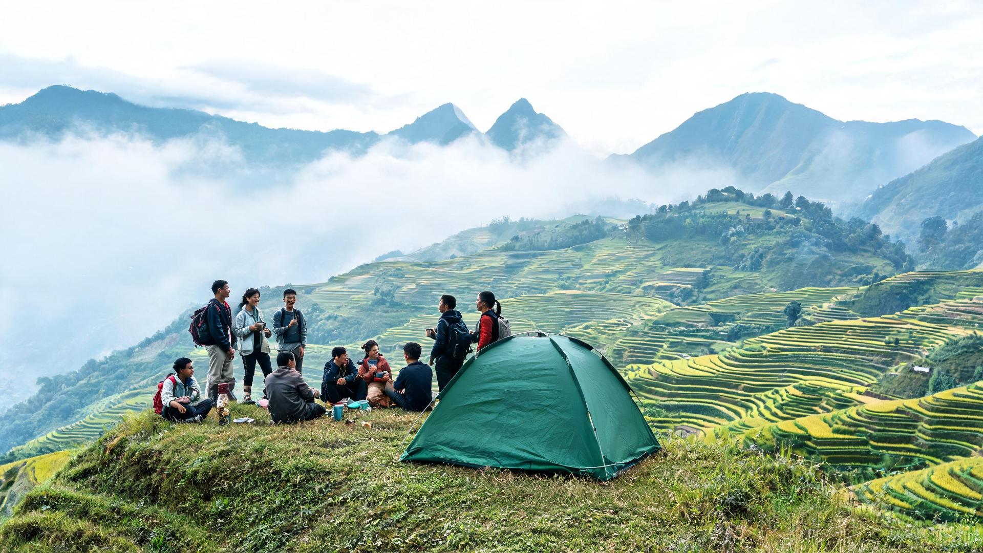Camping ruộng bậc thang miền Bắc Việt Nam giữa núi non sương mù