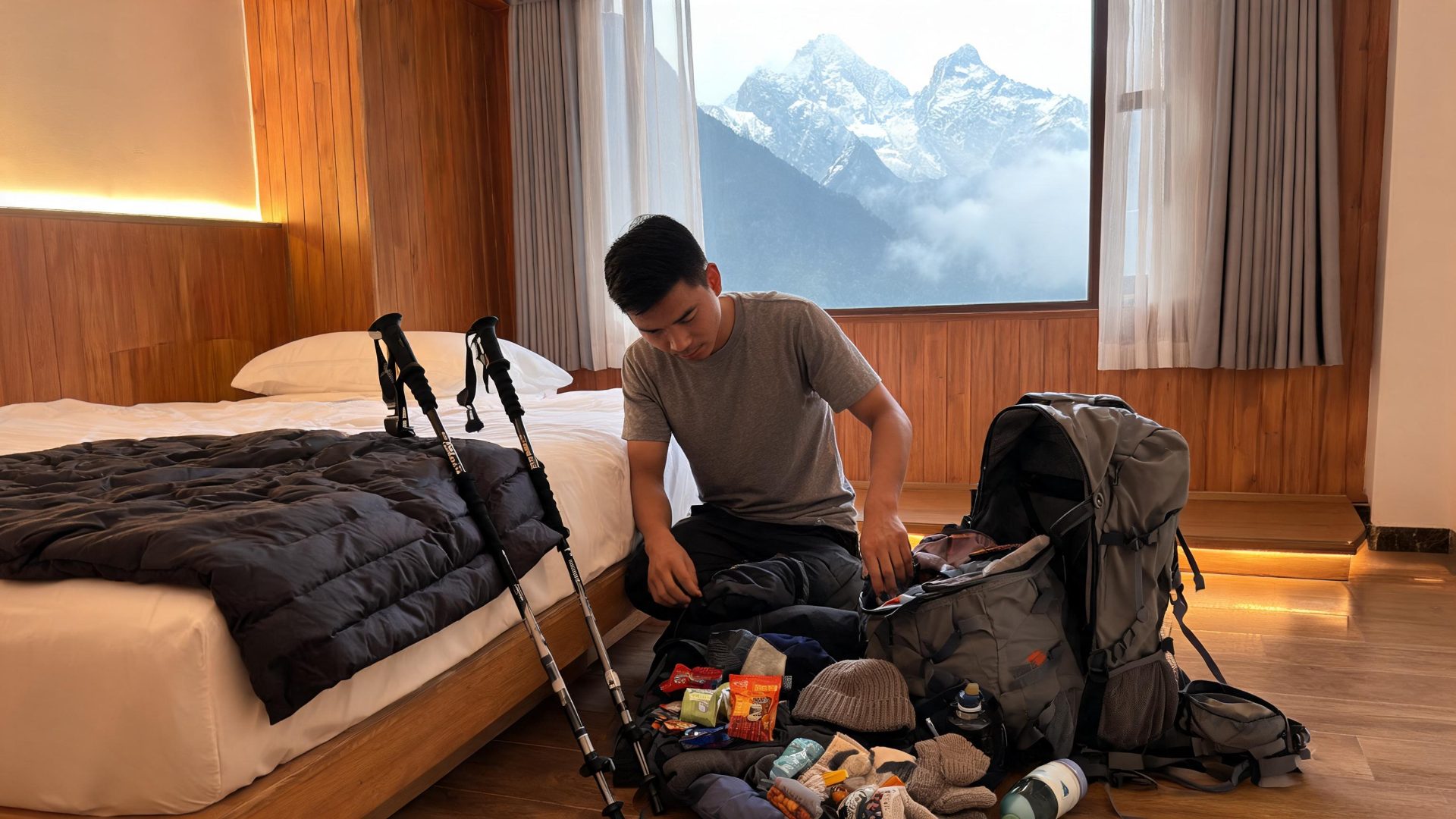 Chuẩn bị trang bị trước khi leo Fansipan: balo, gậy trekking, áo ấm