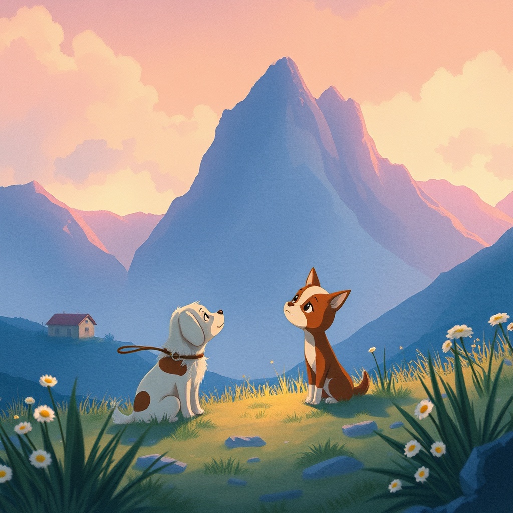 A beautiful scene in the style of Studio Ghibli anime, featuring Perro.

The ...