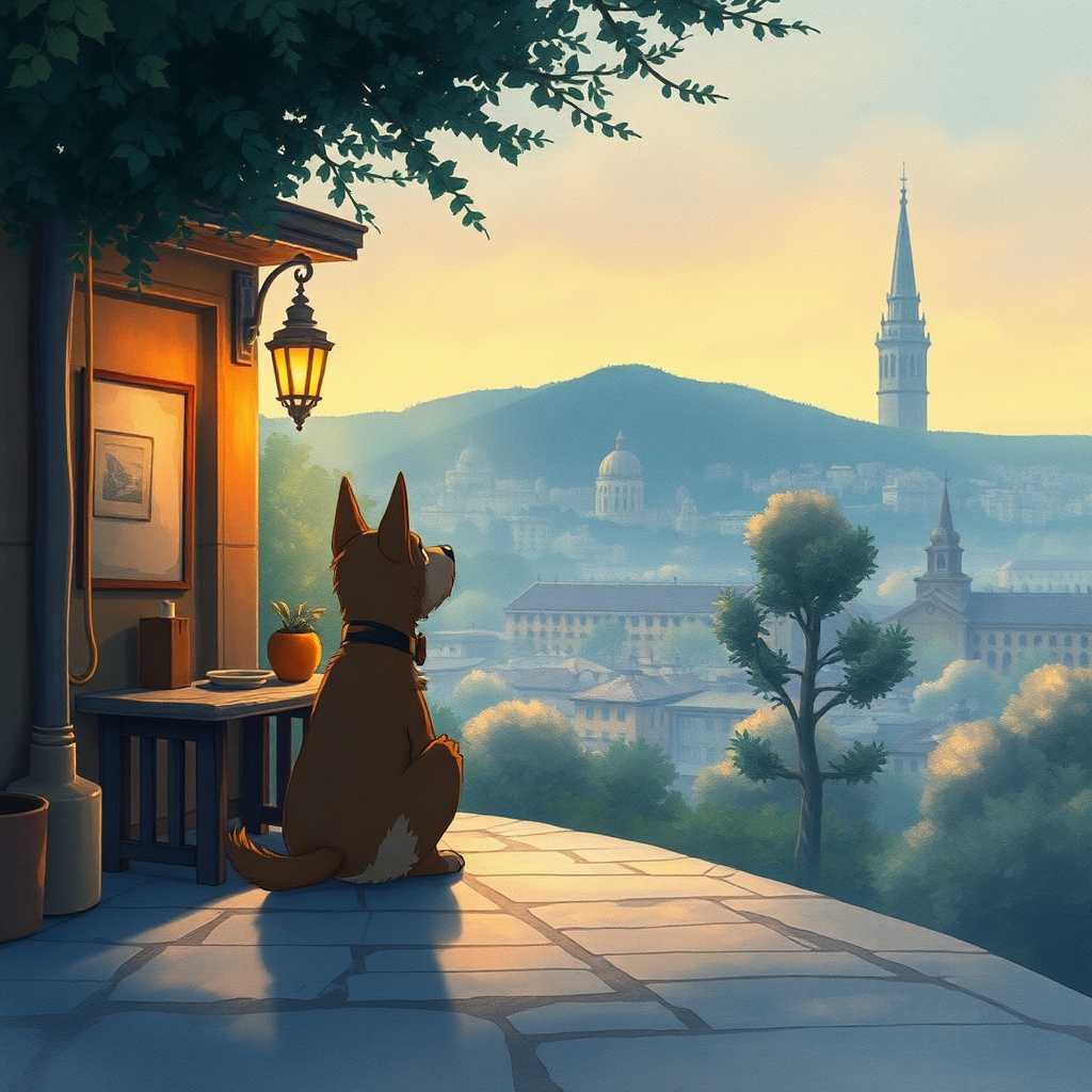 A beautiful scene in the style of Studio Ghibli anime, featuring Perro.

The ...