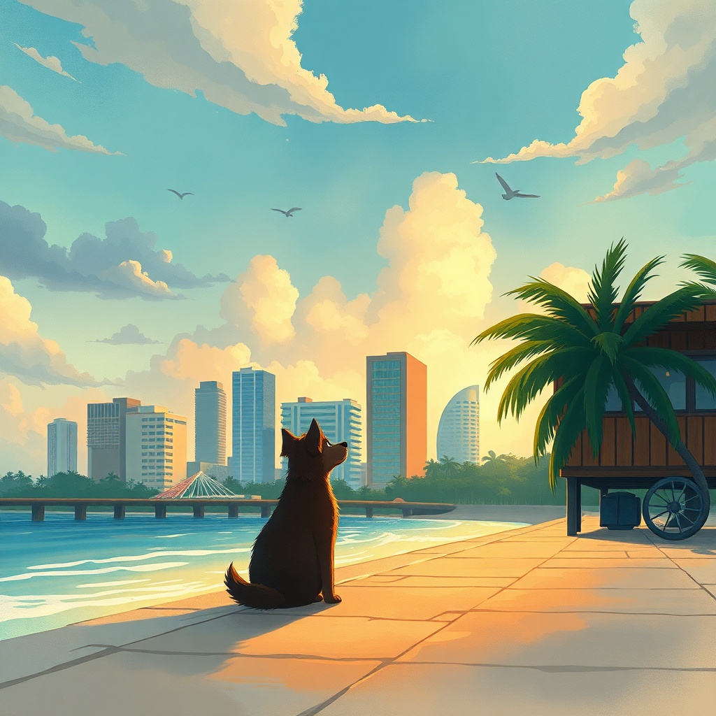 Crea una hermosa escena al estilo del anime de Studio Ghibli que incluya a un...