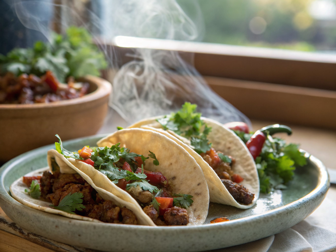 Tacos de alambre con chorizo y chile morita