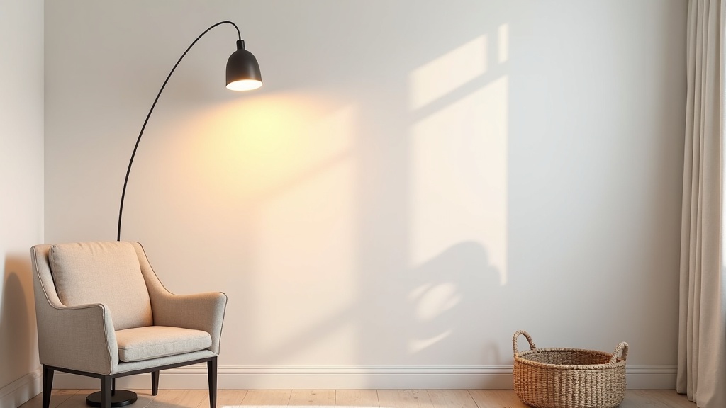 Floor lamp illuminating a previously dark corner in a small apartment, making the room feel more open