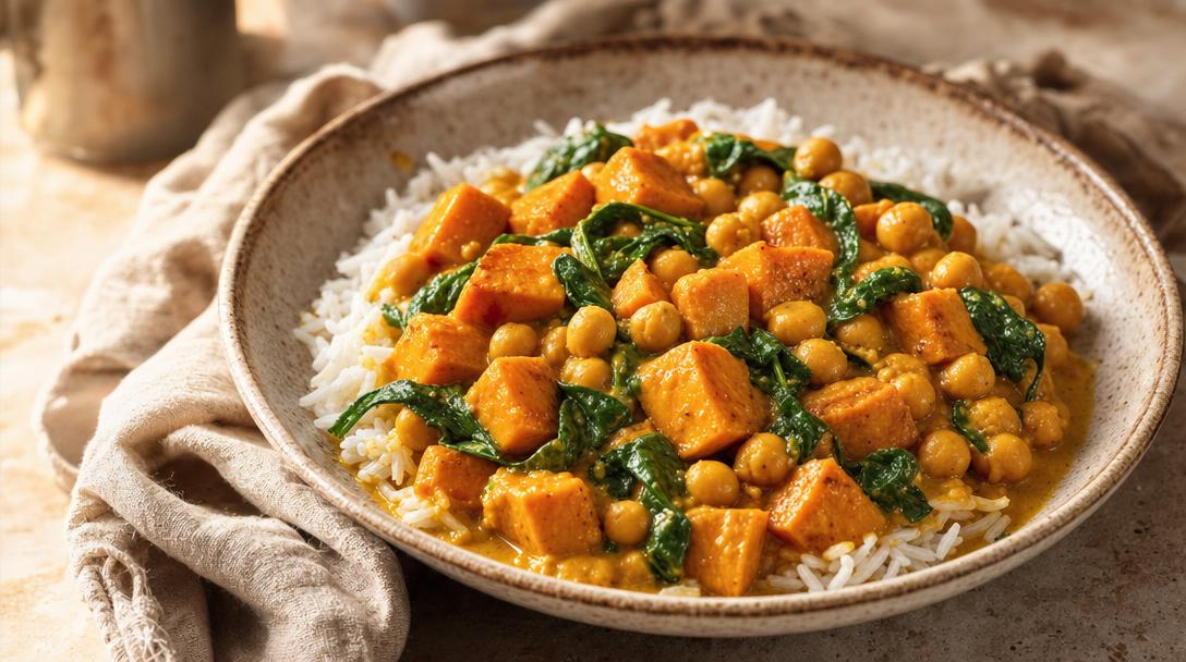 Curry de pois chiches et patate douce au lait de coco
