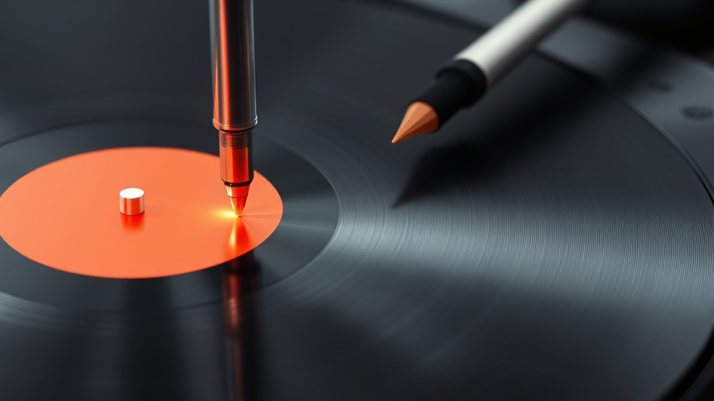 Schematic of a stylus tip interacting with a modulated vinyl groove.