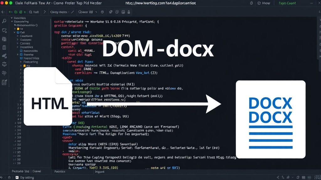 DOM-docx conceptual diagram showing HTML input to DOCX output