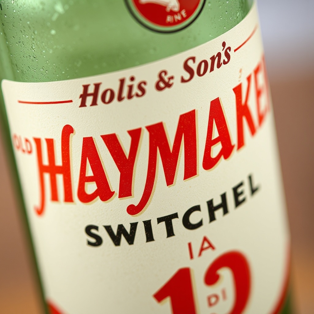 Hollis & Son crest — a sheaf of hay and a fizzing bottle, est. 1921, and yes it really is this good