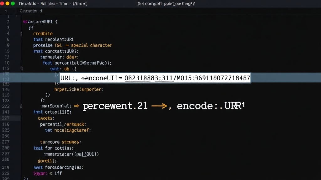 Visual representation of URL encoding, showing a URL with special characters being converted to percent-encoded equivalents.