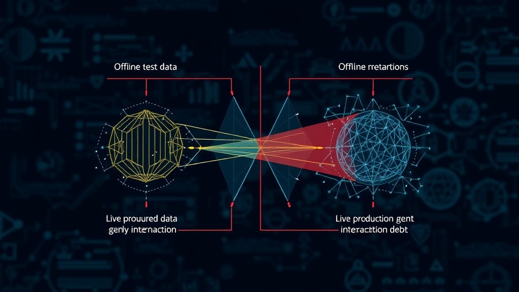 Diagram illustrating the disconnect between offline test data and live production agent interactions.