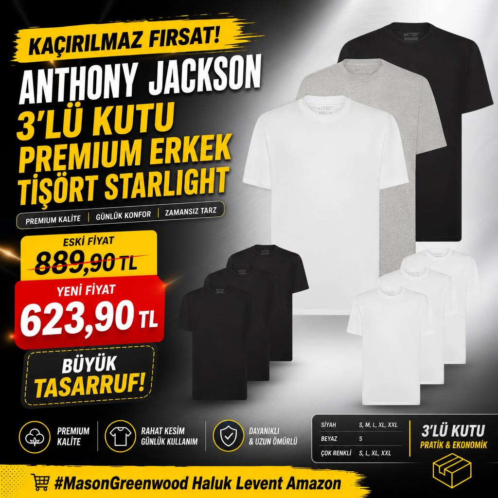 Anthony Jackson 3'lü Kutu Premium Erkek Tişört Starlight 