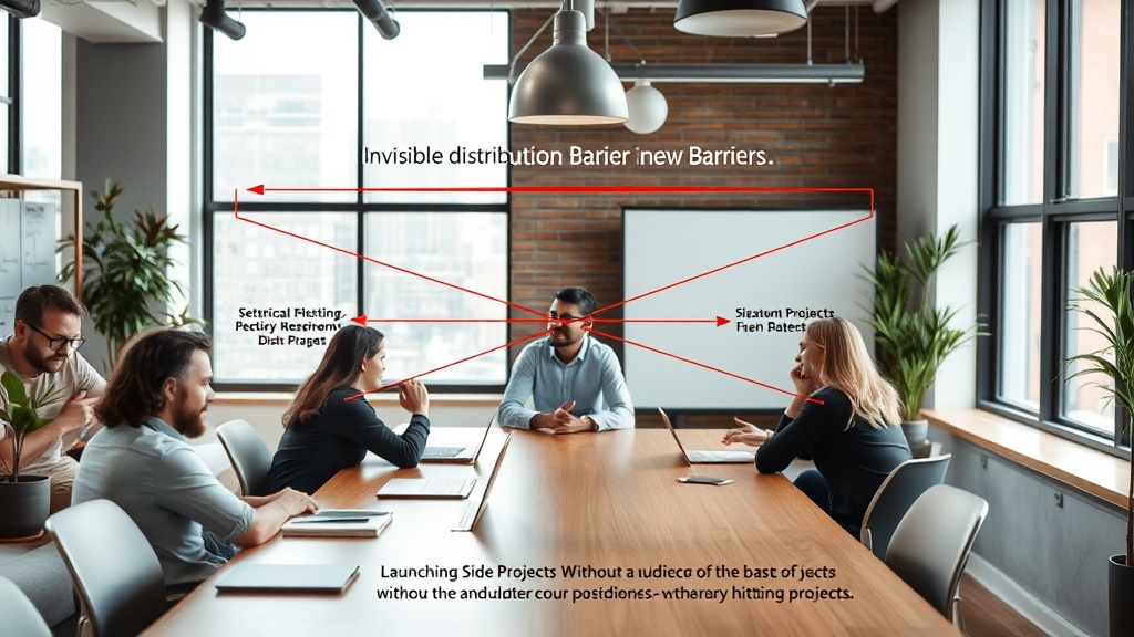 A diagram illustrating invisible distribution barriers for new online projects.