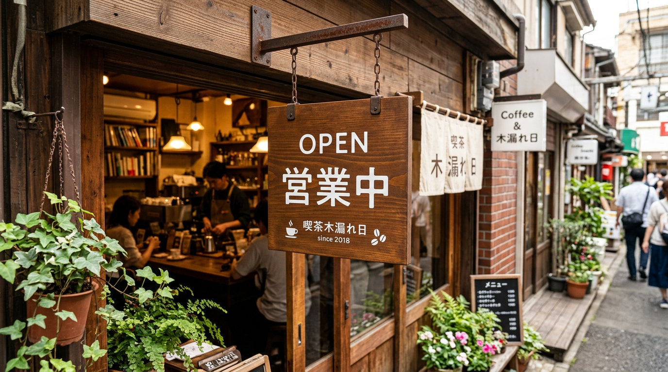 NanoBanana 2 で生成した 日本語看板 '営業中'