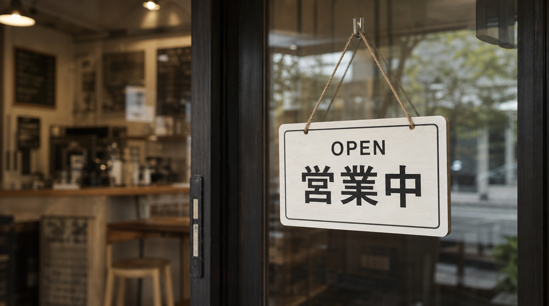 GPT Image 2 で生成した 日本語看板 '営業中'