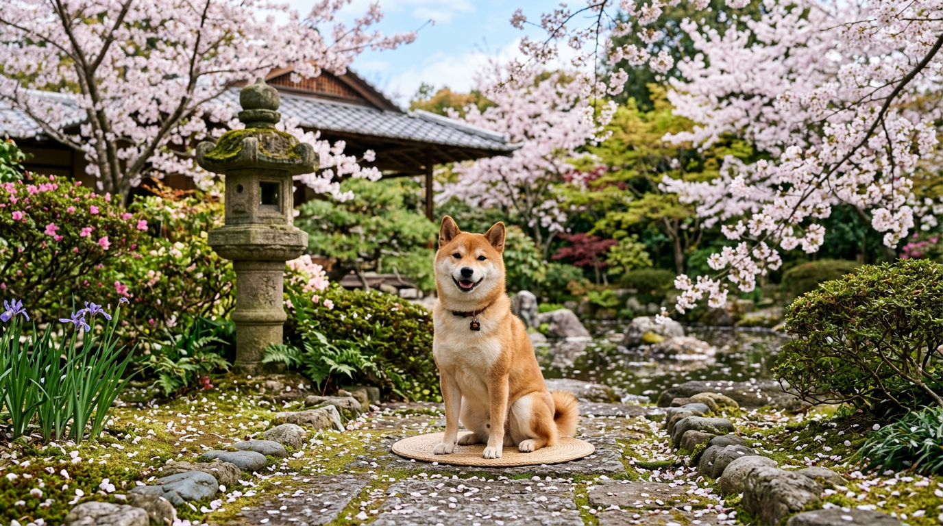 NanoBanana 2 で生成した 日本庭園の柴犬