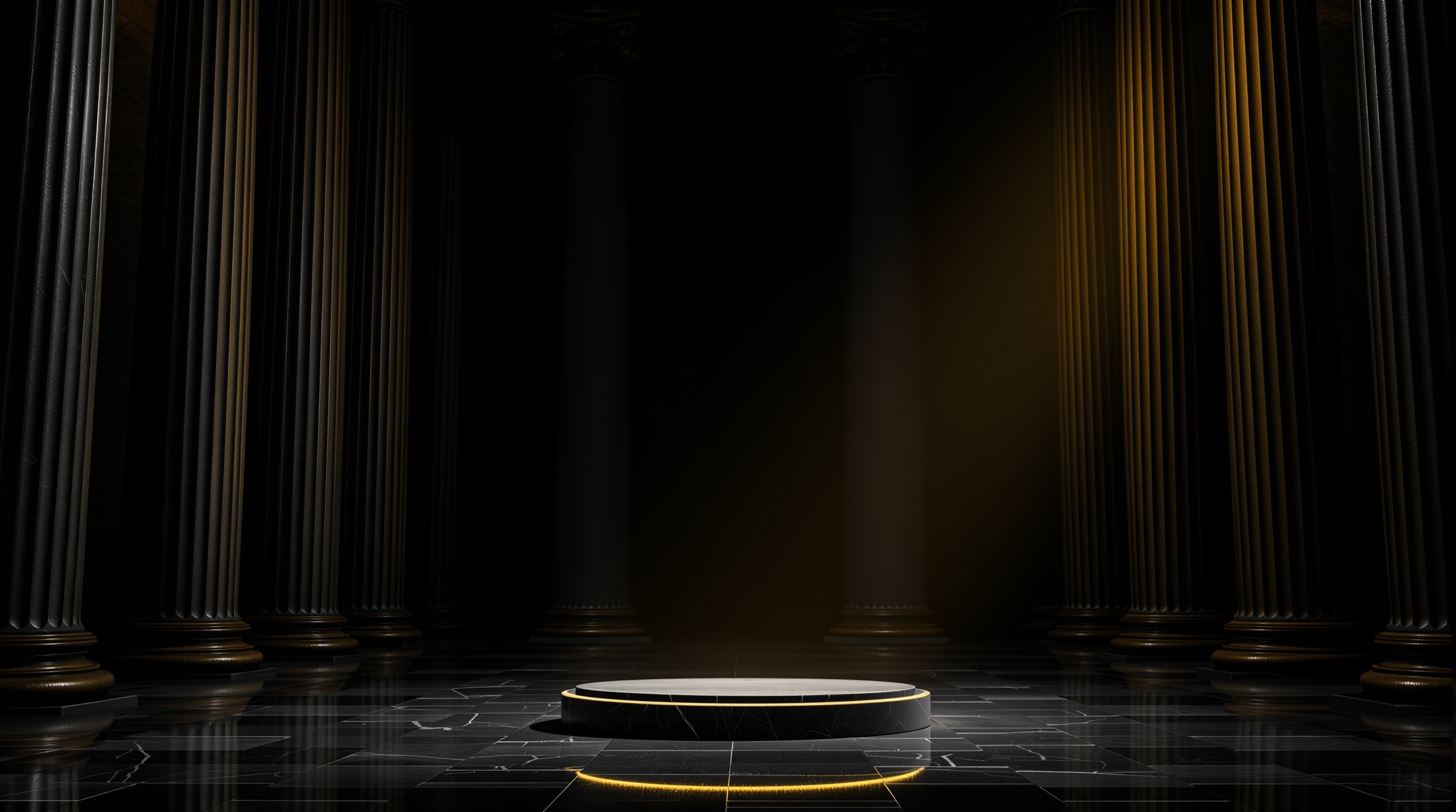 empty marble hall with fluted columns and a raised central staircase; a low polished brass bollard and a short velvet rope sit in the foreground, no p — editorial cover artwork for the Knightron story on Federal Reserve Enforcement Action With TS Banking Group And