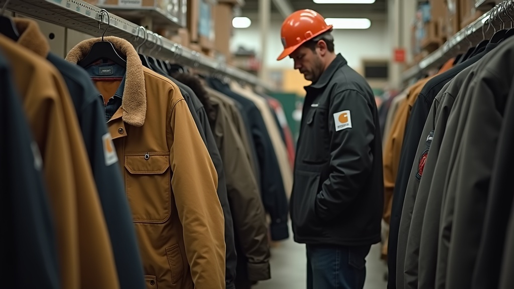 Pasillo de ropa laboral tallas grandes en Tractor Supply
