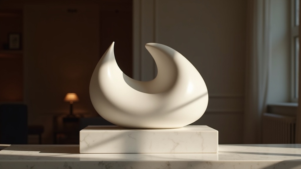 Marble sculpture lit with two spotlights showing depth and shadow