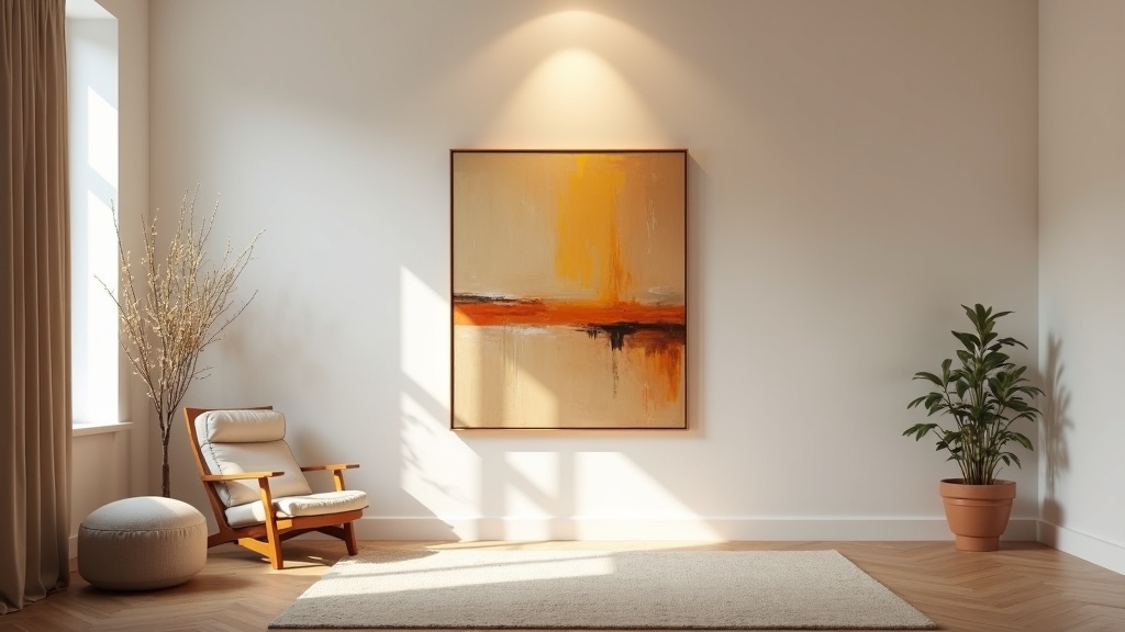 Spotlight placement for artwork and sculptural objects in a minimalist interior