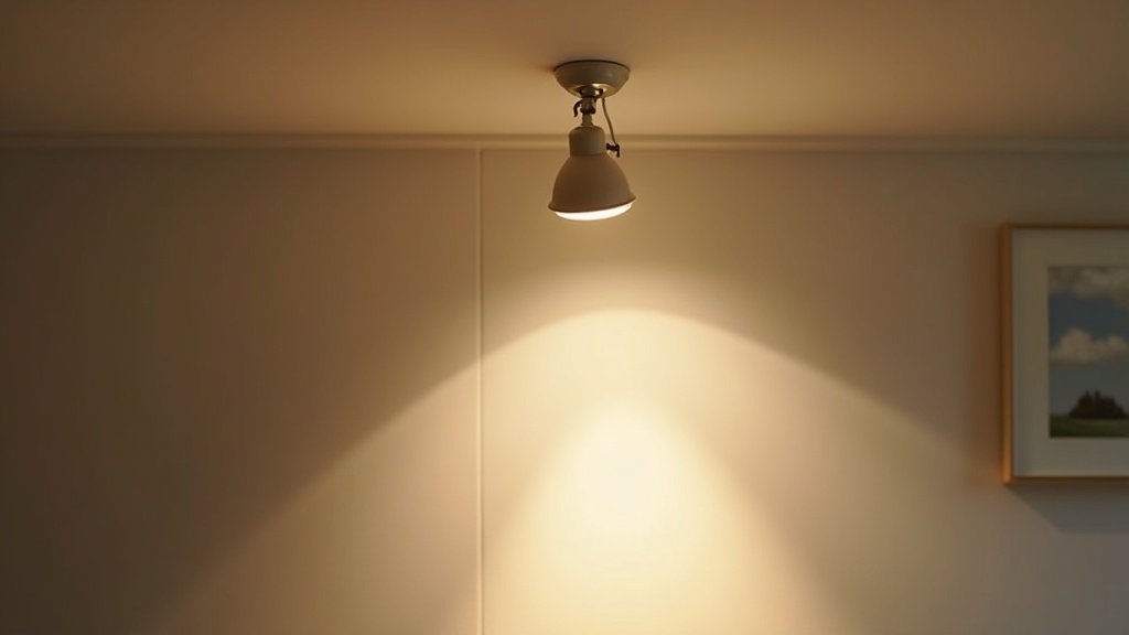 Recessed spotlight angled toward a painting on a white wall