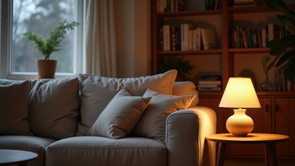 Table lamp placement in a living room for balanced light