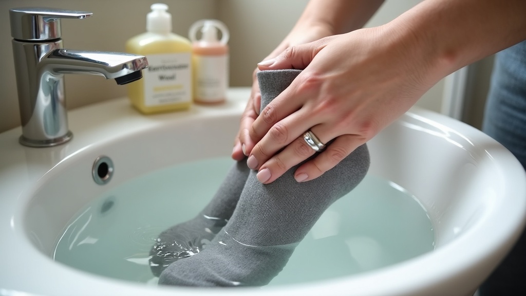 Hand washing merino wool socks in cold water