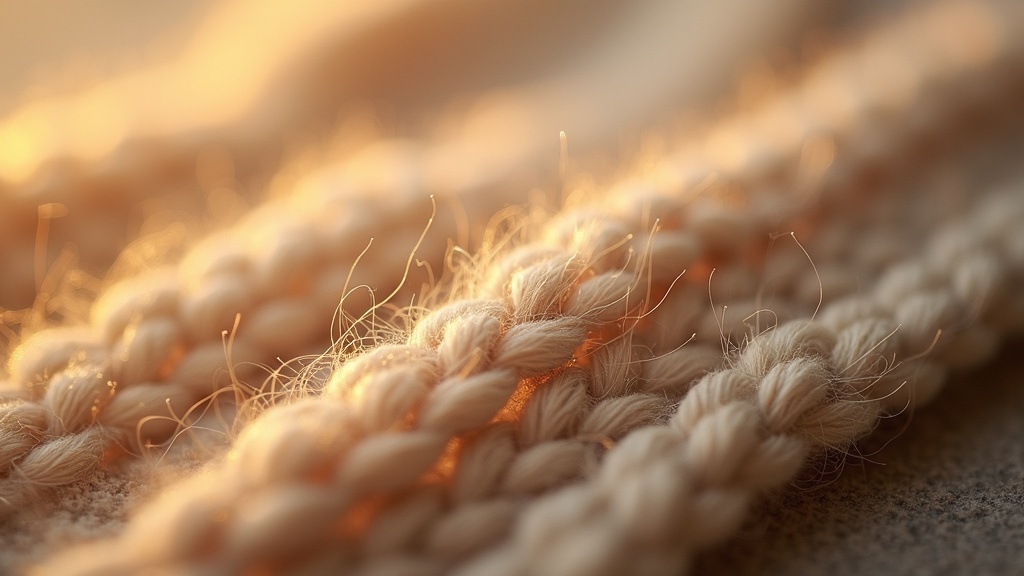 Macro close-up of merino wool fiber showing fine crimp structure