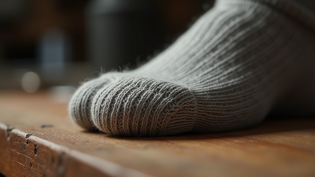 Close-up of cushioned work sock heel terry loop knit construction