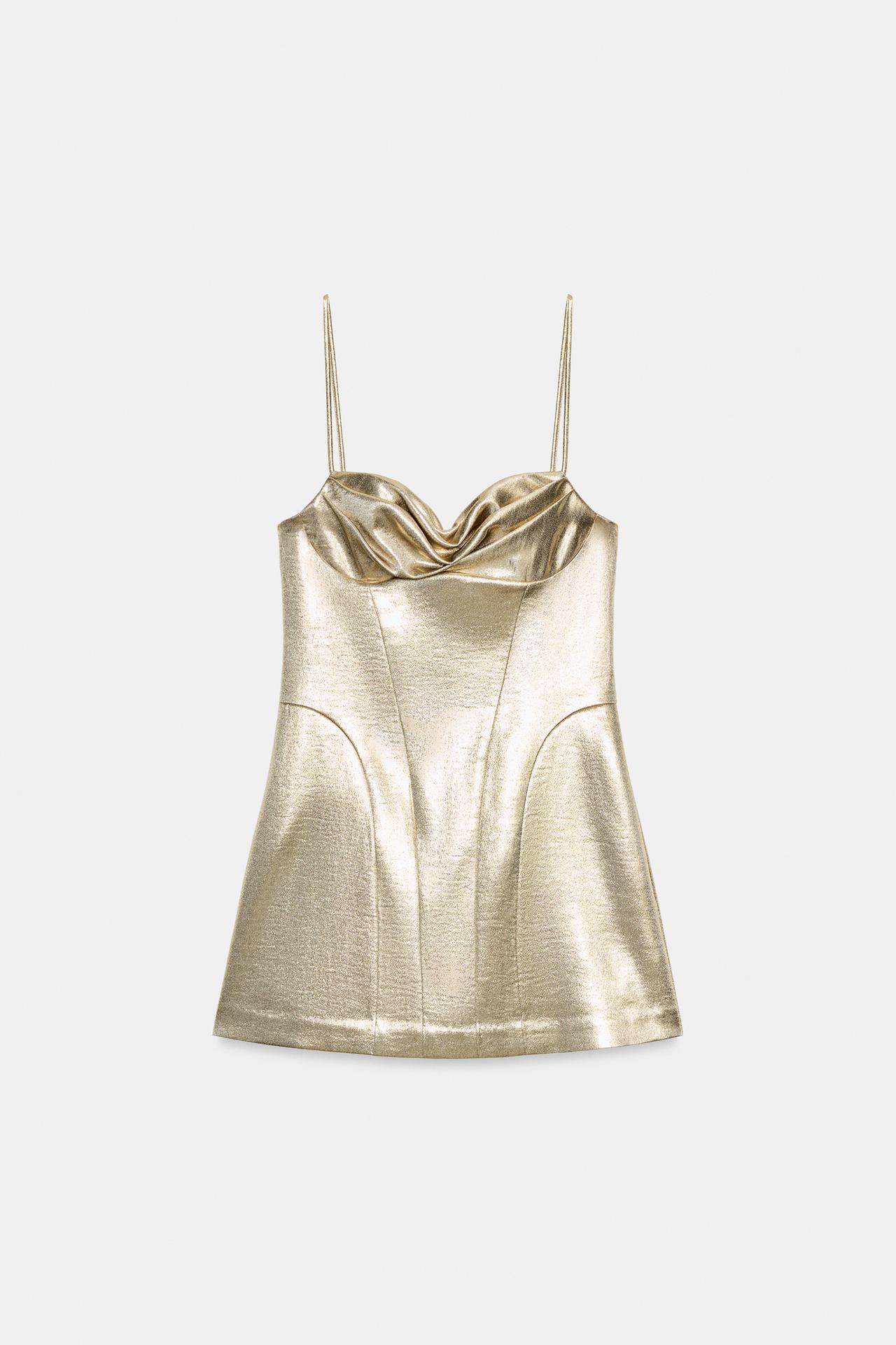 ZARA, METALLIC EFFECT CORSET MINI DRESS