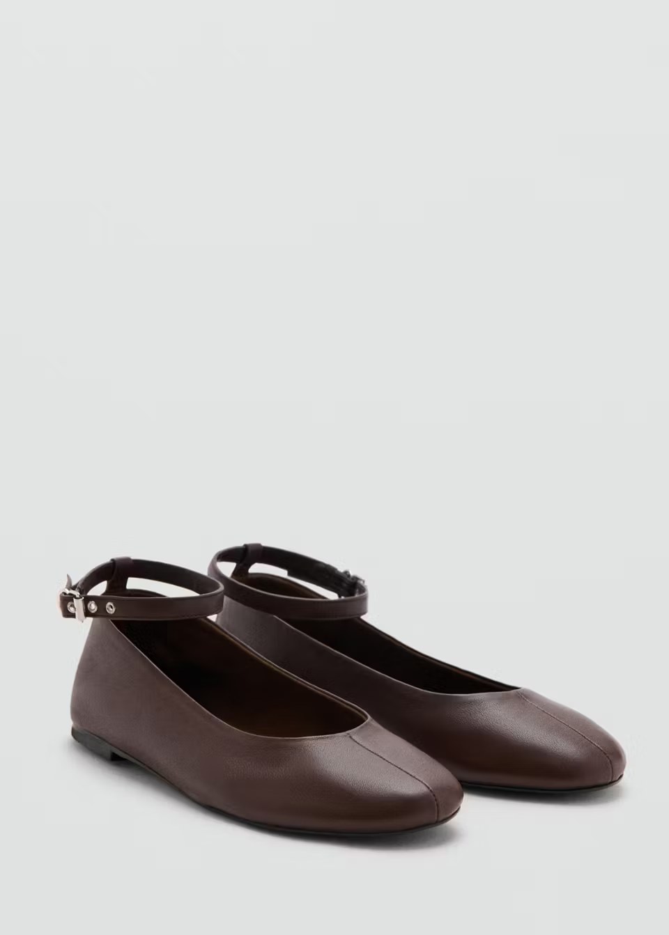 Mango, LEATHER ANKLE STRAP BALLERINA FLAT