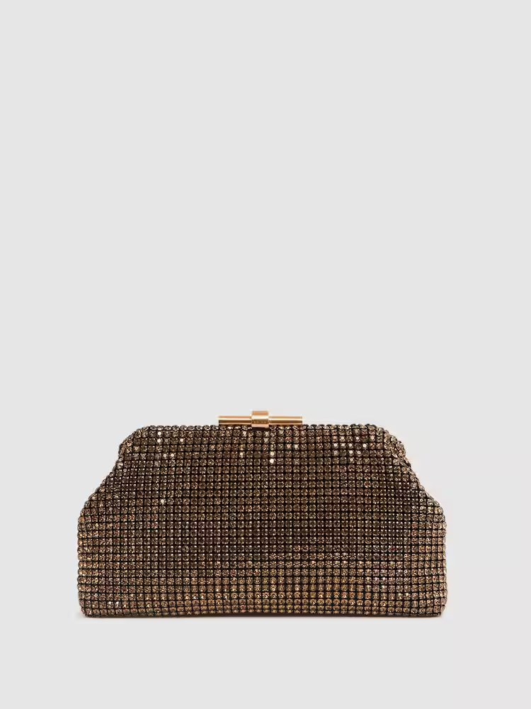 Reiss, Embellished Clutch Bag in Gold