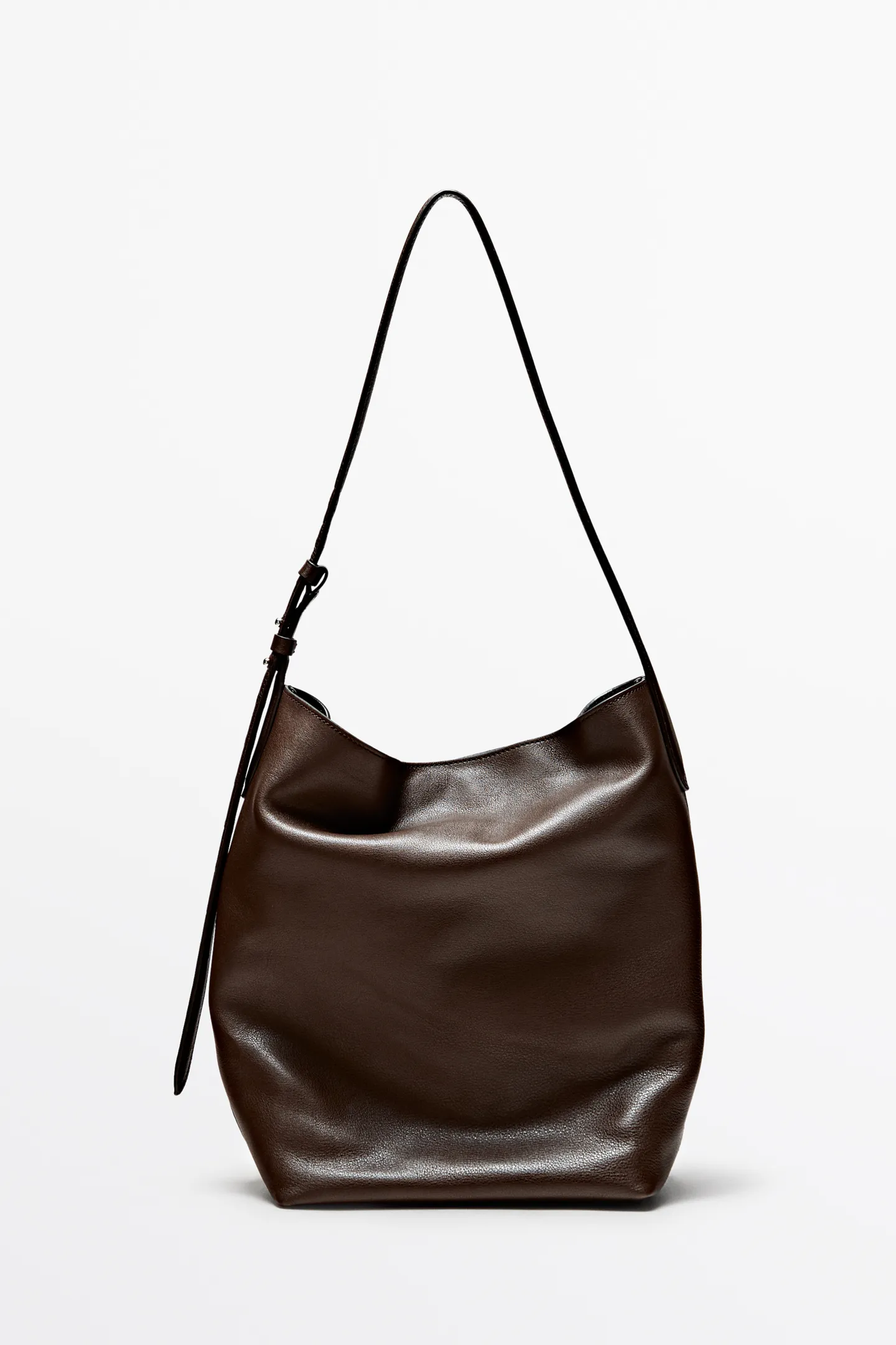 Massimo Dutti, NAPPA LEATHER BUCKET BAG - Brown