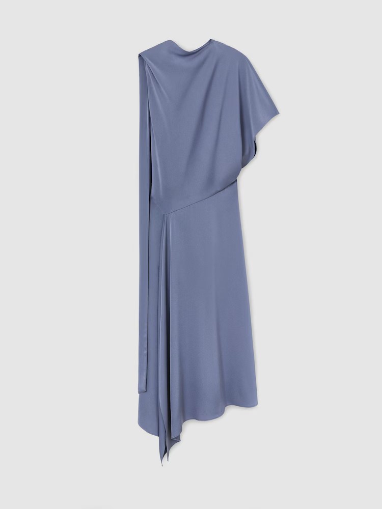 Reiss, Petite Satin One-Shoulder Draped Midi Dress