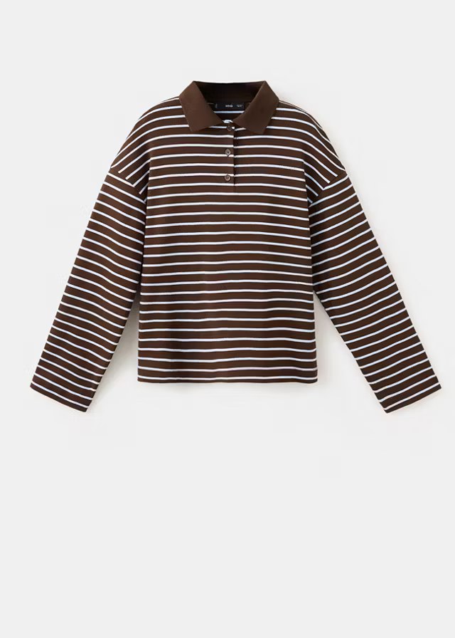 Mango, CONTRASTING STRIPES COTTON POLO SHIRT