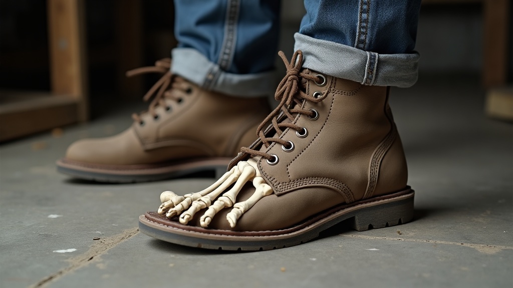 Anatomía del pie junto a bota de trabajo