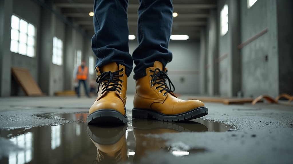 Botas de seguridad con puntera composite en piso mojado de obra