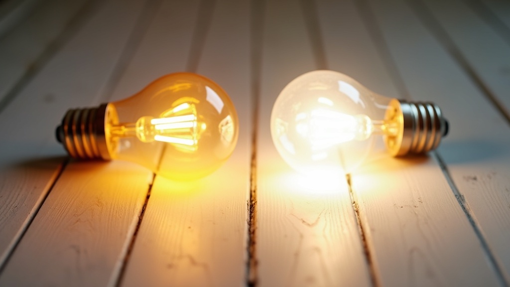 Warm white vs cool white LED bulbs side by side showing color difference