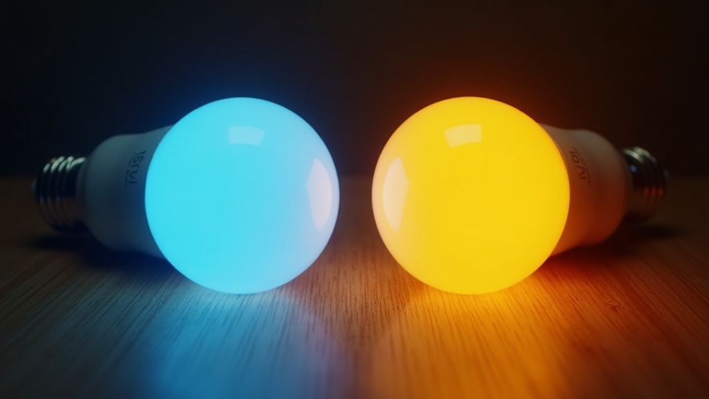 Comparison of cool white versus warm amber LED bulb light