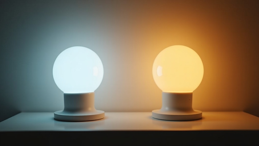 Comparison of cool white vs warm white LED bulb color temperature in a rental lamp