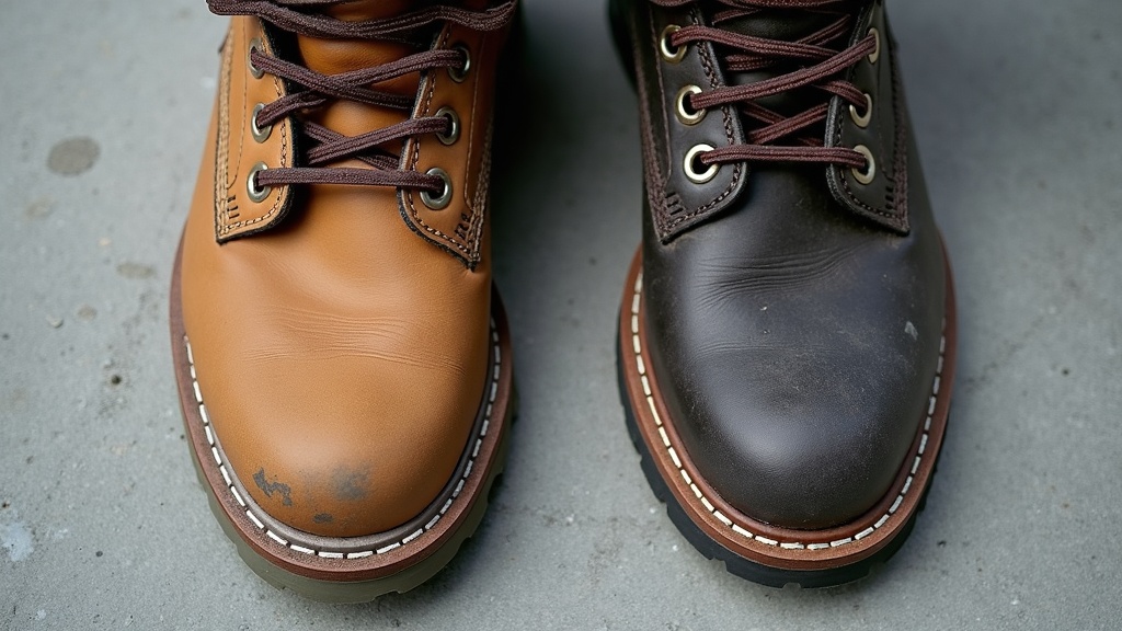 Comparison of thin worn outsole vs thick cushioned work boot outsole