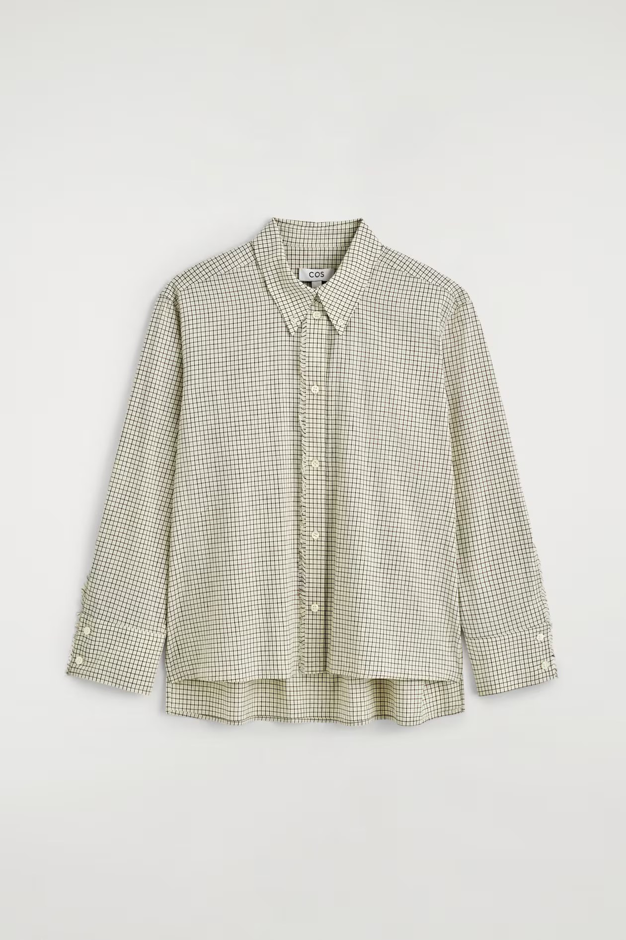 COS, FRINGED CHECKED LINEN-COTTON SHIRT