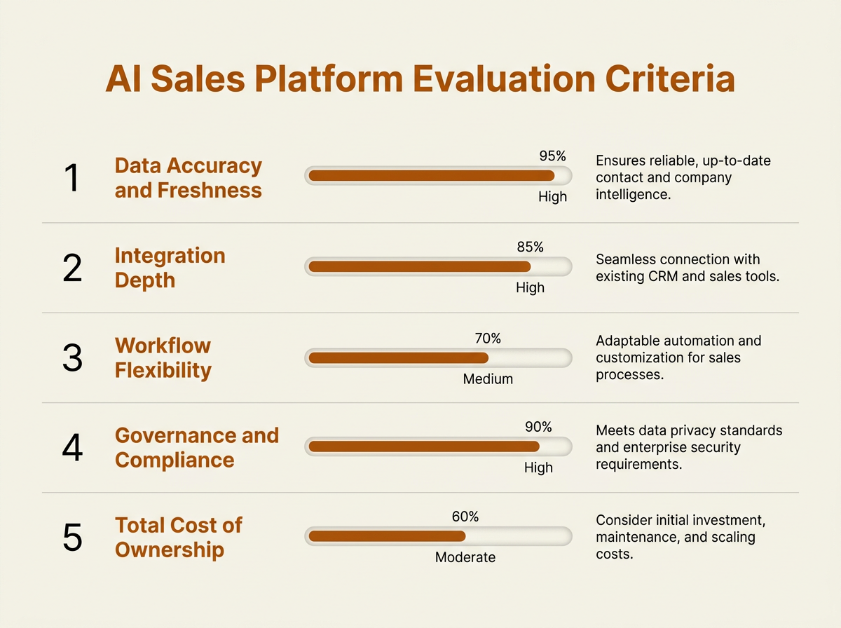 AI sales platform evaluation scorecard with five weighted criteria