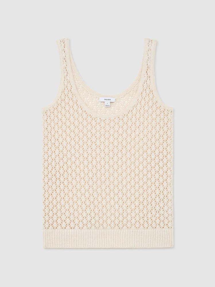 Reiss, Linen Open-Stitch Knitted Vest in Ivory