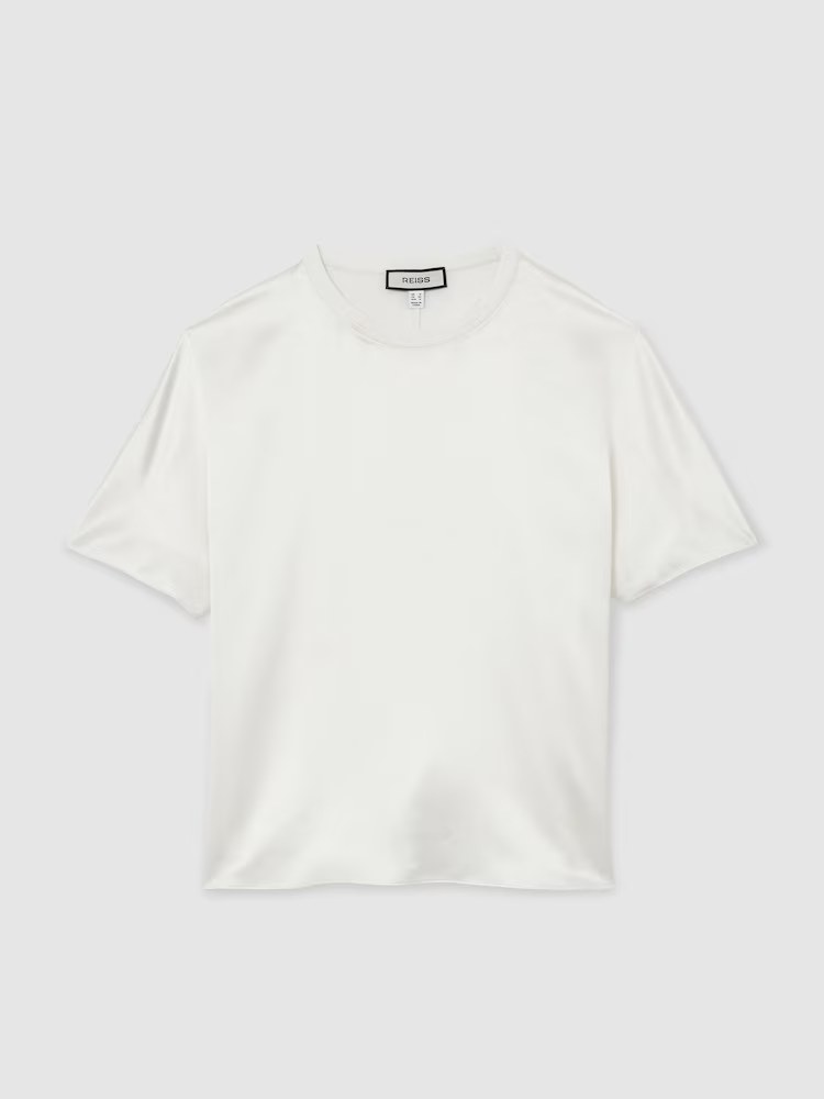 Reiss, Silk Short-Sleeve Top in Ivory