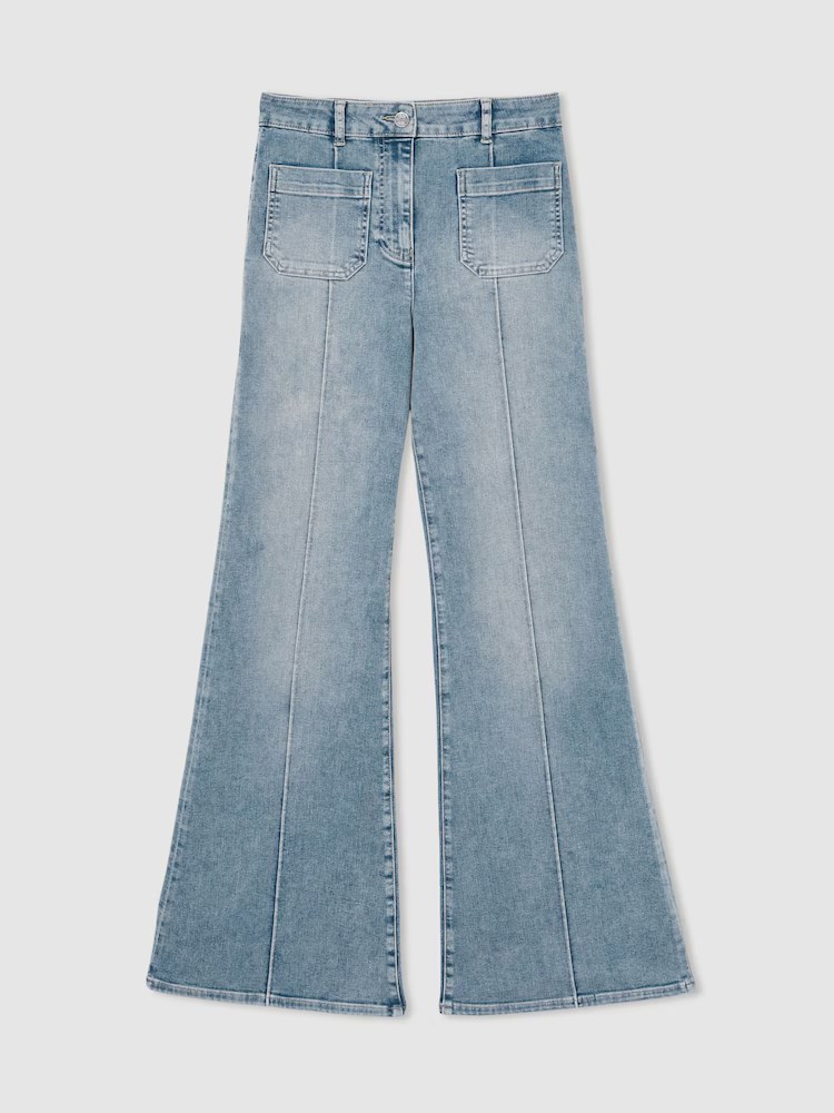 Reiss, Patch-Pocket Flared Jeans in Light Blue